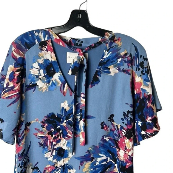 Nordstrom Charles Henry shift tie wrap dress, Med,Blue,floral,ruffle sleeves,EC - Picture 6 of 10